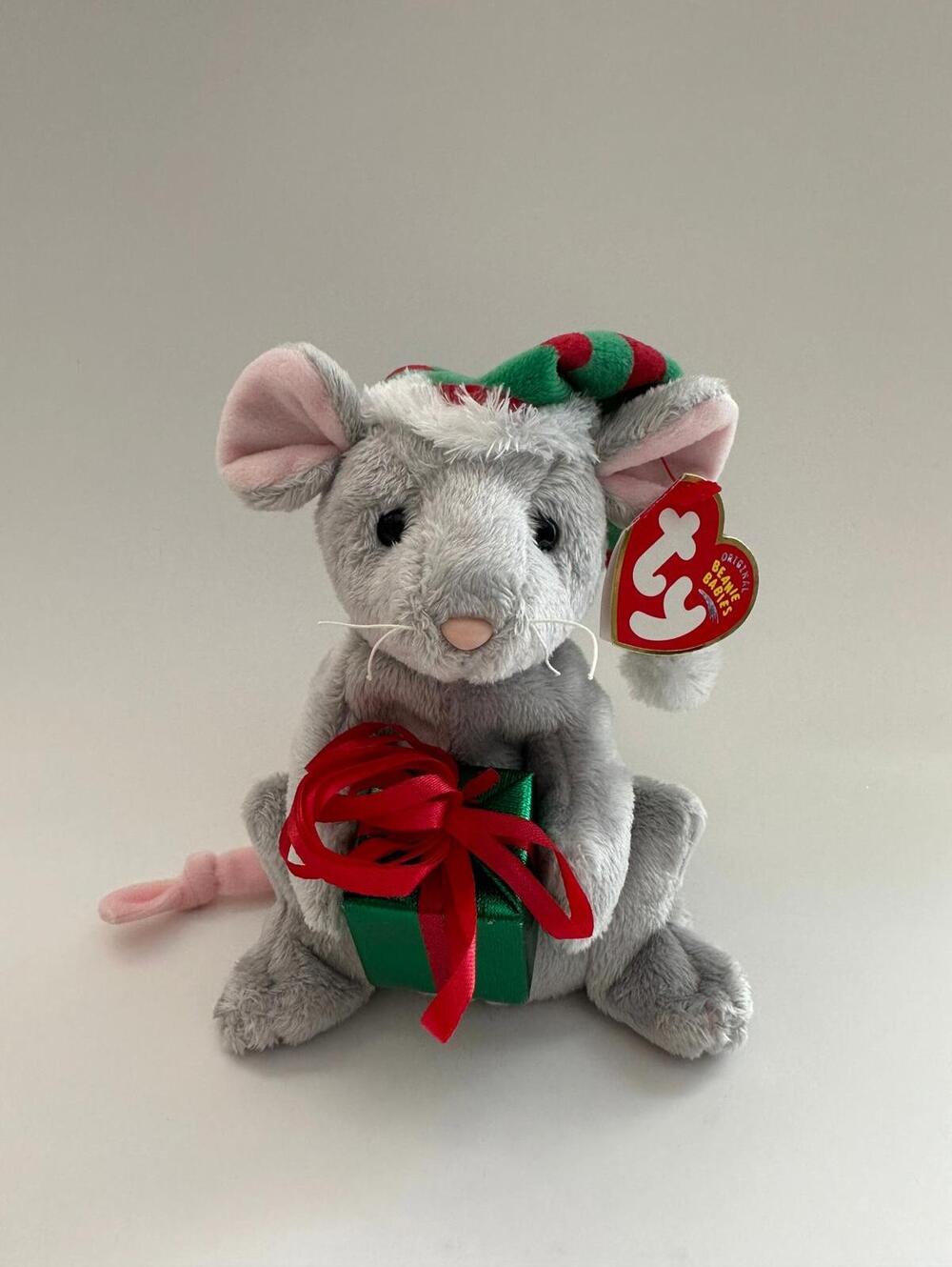 Ty Beanie Baby “Tiny Tim” the Holiday Mouse Holding Present(6.5 inch)